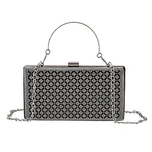 La Marey Black Small Diamond Grid Pattern Crystal Wallet
