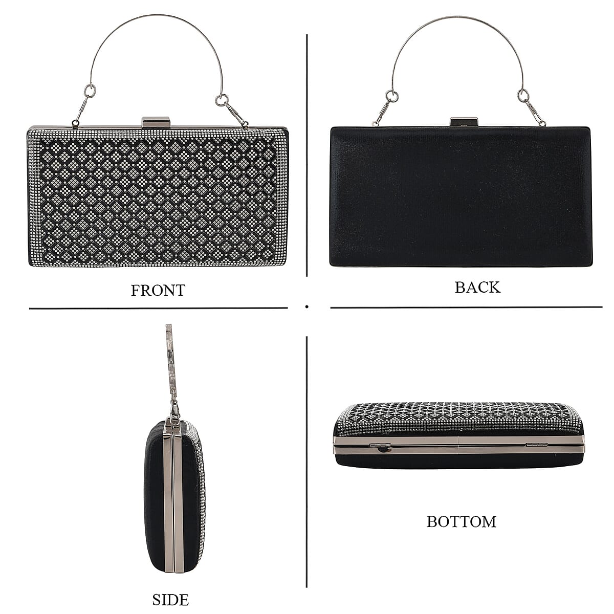 La Marey Black Small Diamond Grid Pattern Crystal Wallet image number 1