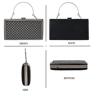 La Marey Black Small Diamond Grid Pattern Crystal Wallet