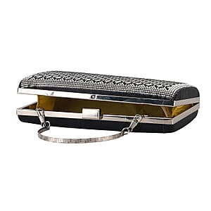 La Marey Black Small Diamond Grid Pattern Crystal Wallet
