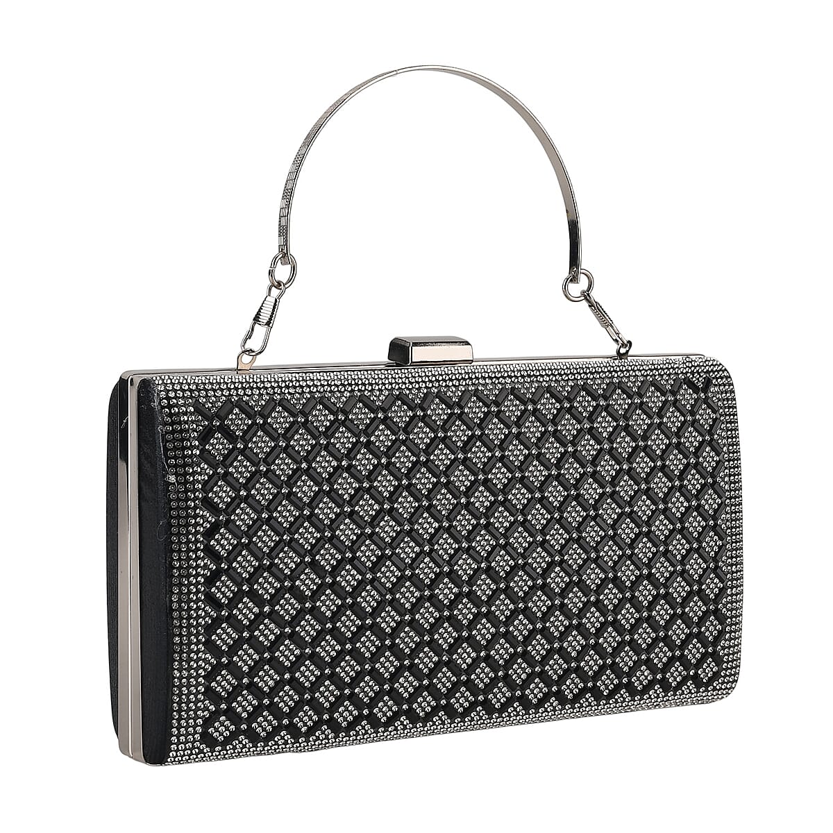 La Marey Black Small Diamond Grid Pattern Crystal Wallet image number 3
