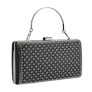 La Marey Black Small Diamond Grid Pattern Crystal Wallet