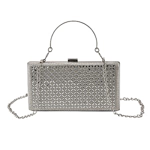 La Marey Silver Small Diamond Grid Pattern Crystal Wallet