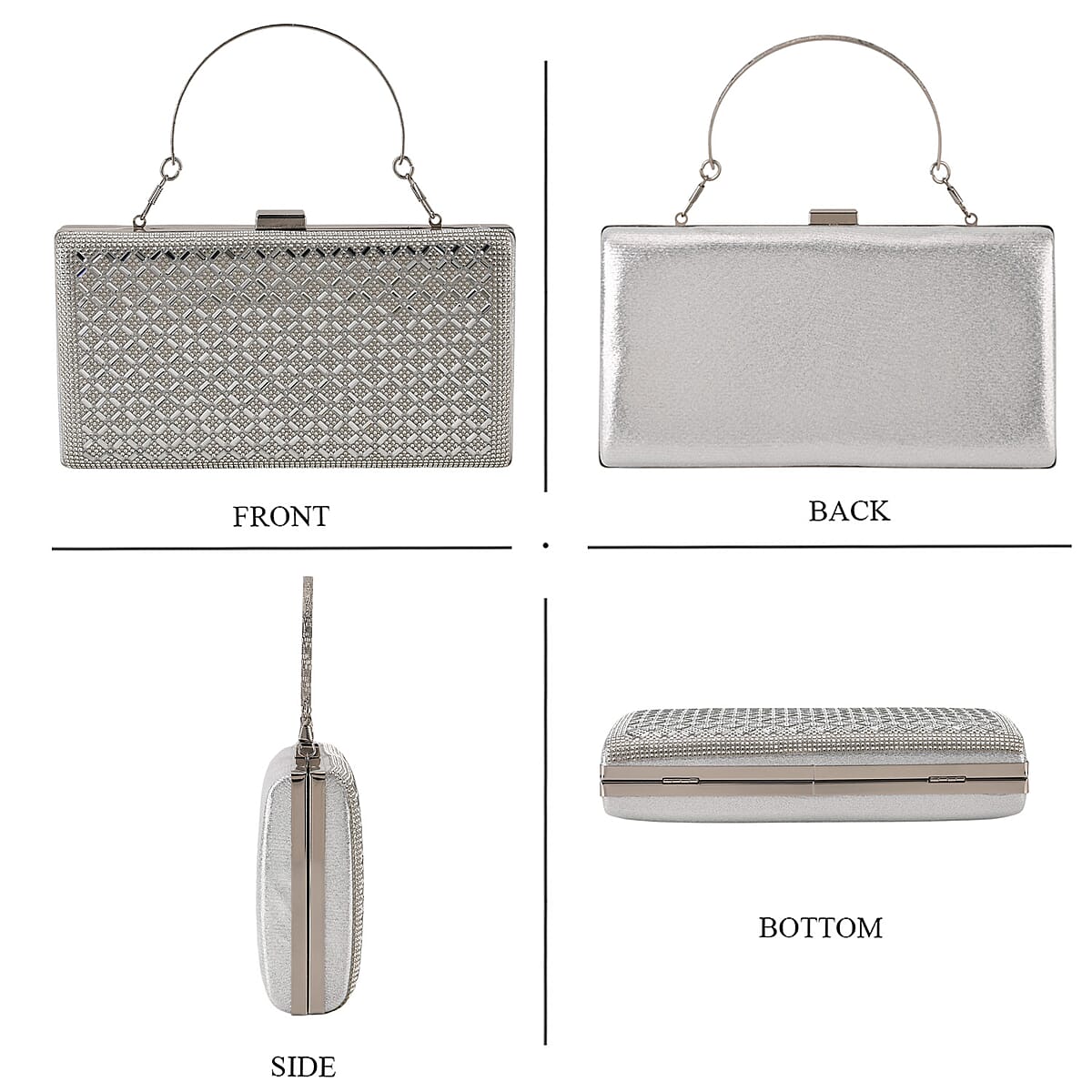 La Marey Silver Small Diamond Grid Pattern Crystal Wallet image number 1