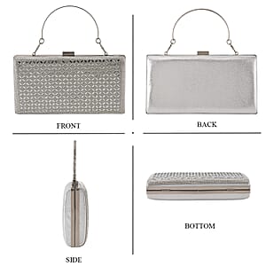 La Marey Silver Small Diamond Grid Pattern Crystal Wallet