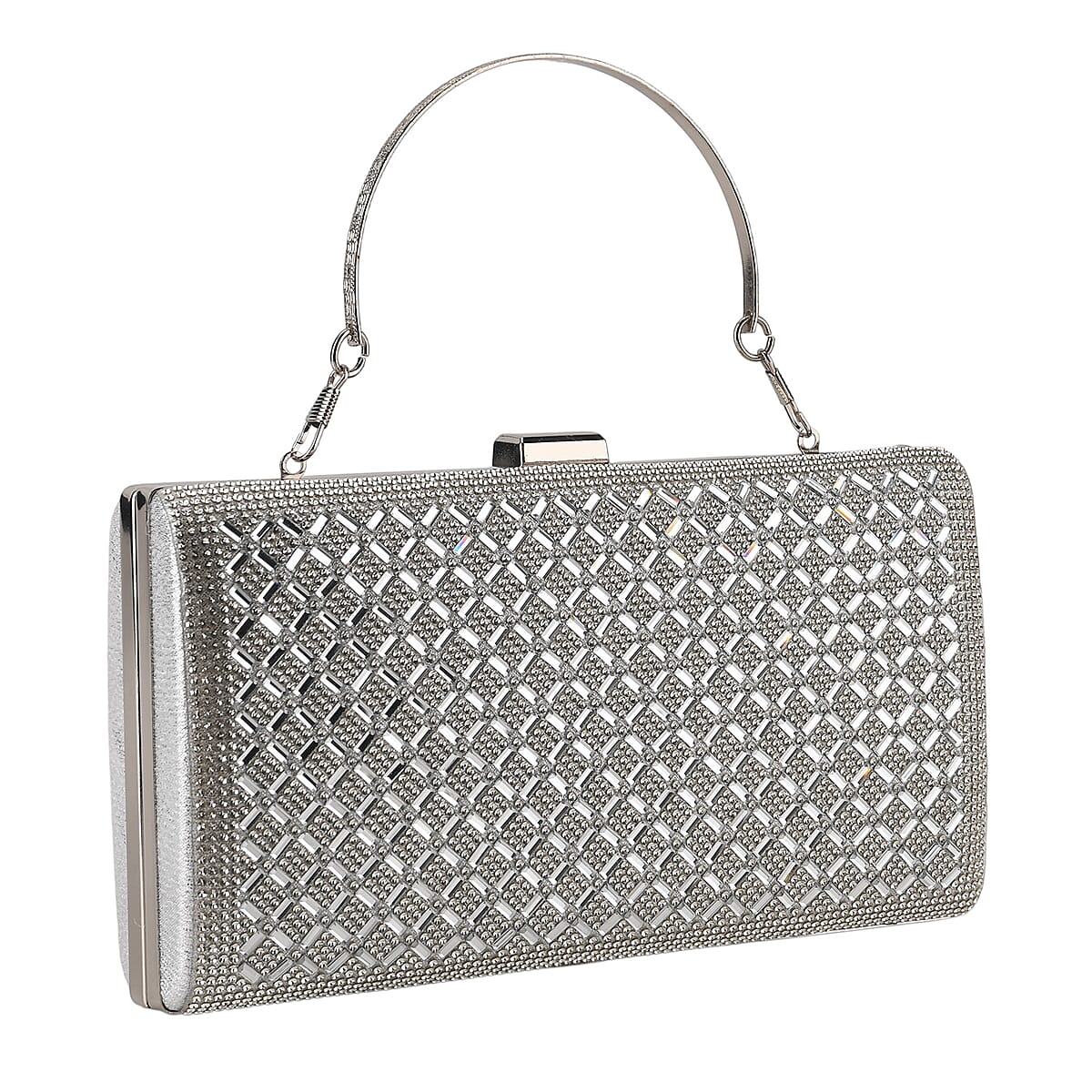 La Marey Silver Small Diamond Grid Pattern Crystal Wallet image number 3