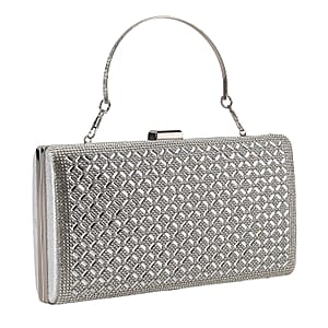 La Marey Silver Small Diamond Grid Pattern Crystal Wallet