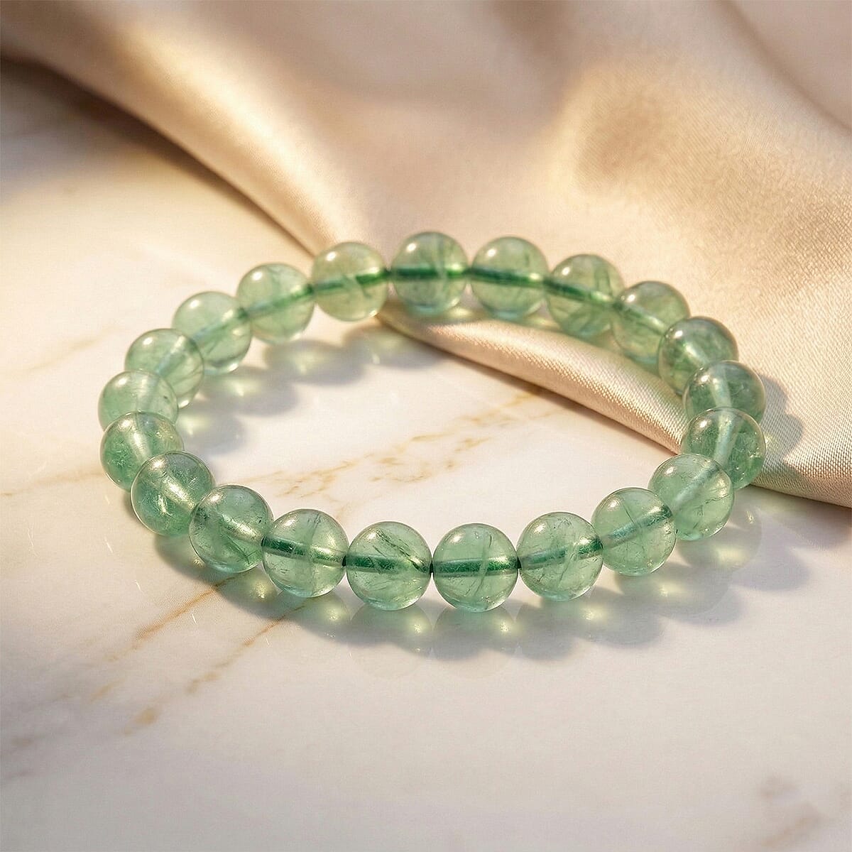 Green Fluorite 155.00 ctw Beaded Stretch Bracelet image number 1