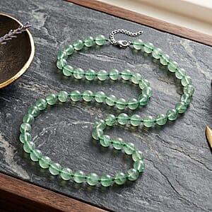 D'Joy Green Fluorite 340.00 ctw Beaded Necklace (20 Inches) in Rhodium Over Sterling Silver