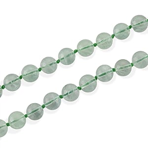 D'Joy Green Fluorite 340.00 ctw Beaded Necklace (20 Inches) in Rhodium Over Sterling Silver
