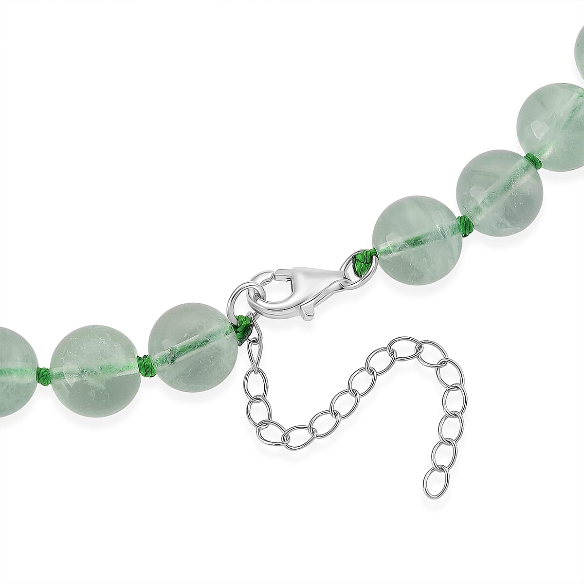 D'Joy Green Fluorite 340.00 ctw Beaded Necklace (20 Inches) in Rhodium Over Sterling Silver image number 4