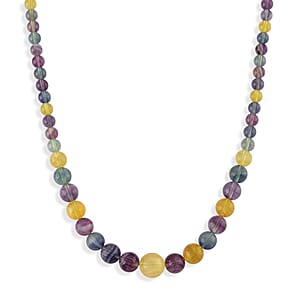 D'Joy Multi Fluorite 490.00 ctw Beaded Necklace (20 Inches) in Rhodium Over Sterling Silver