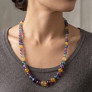 D'Joy Multi Fluorite 490.00 ctw Beaded Necklace (20 Inches) in Rhodium Over Sterling Silver