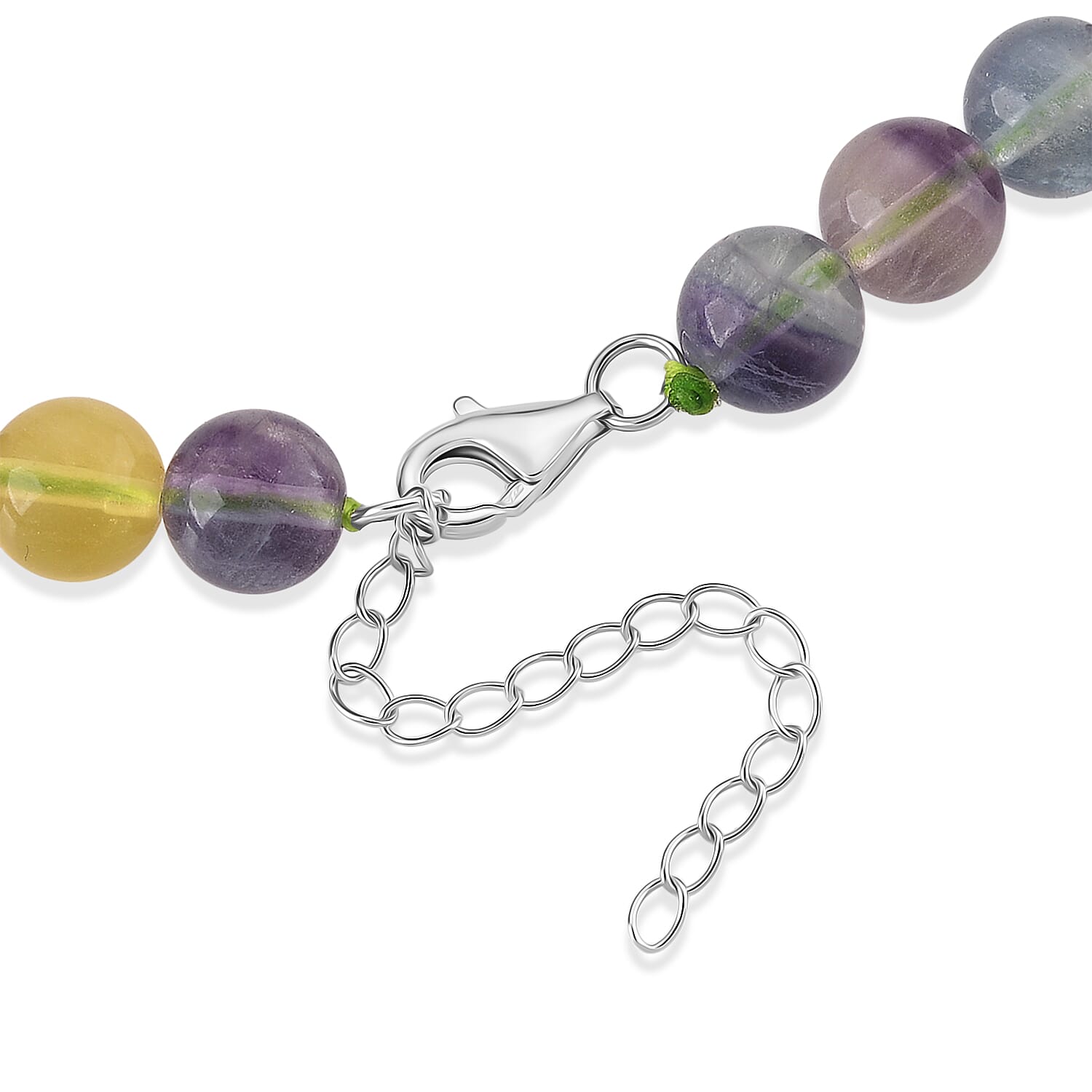 D'Joy Multi Fluorite 490.00 ctw Beaded Necklace (20 Inches) in Rhodium Over Sterling Silver