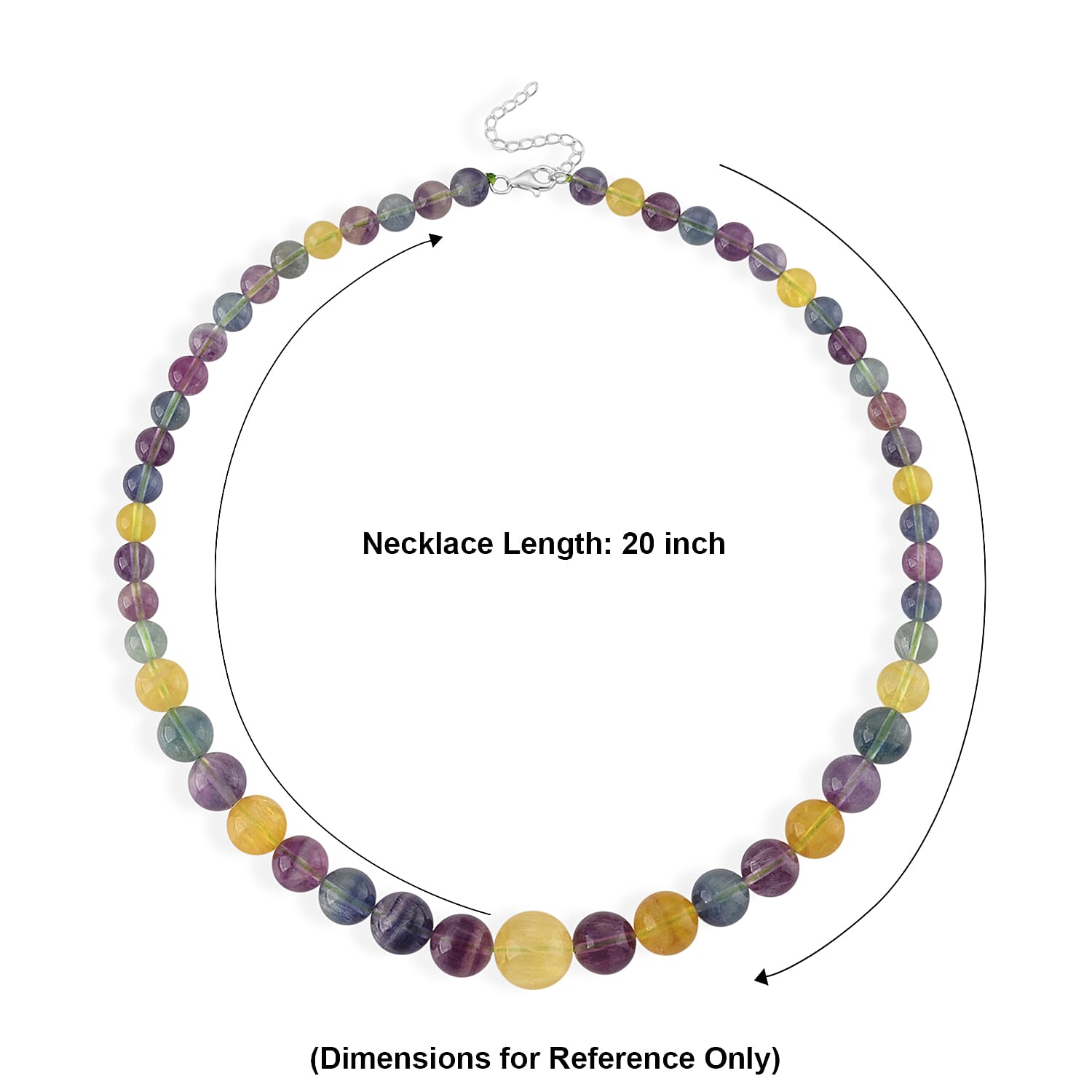 D'Joy Multi Fluorite 490.00 ctw Beaded Necklace (20 Inches) in Rhodium Over Sterling Silver