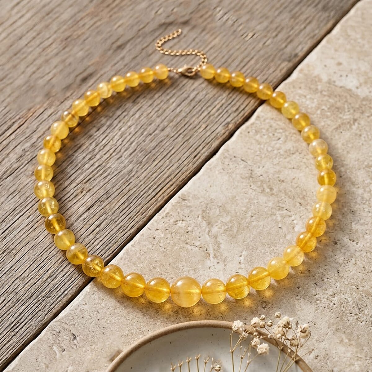 D'Joy Yellow Fluorite 550.00 ctw Beaded Necklace (20 Inches) in Sterling Silver image number 1
