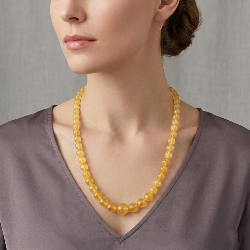 D'Joy Yellow Fluorite 550.00 ctw Beaded Necklace (20 Inches) in 14K YG Over Sterling Silver