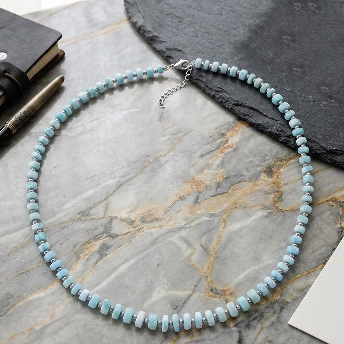 D'Joy Larimar 179.00 ctw  Beaded Necklace in Rhodium Over Sterling Silver (20 Inches) image number 1