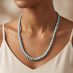 D'Joy Larimar 179.00 ctw  Beaded Necklace in Rhodium Over Sterling Silver (20 Inches)