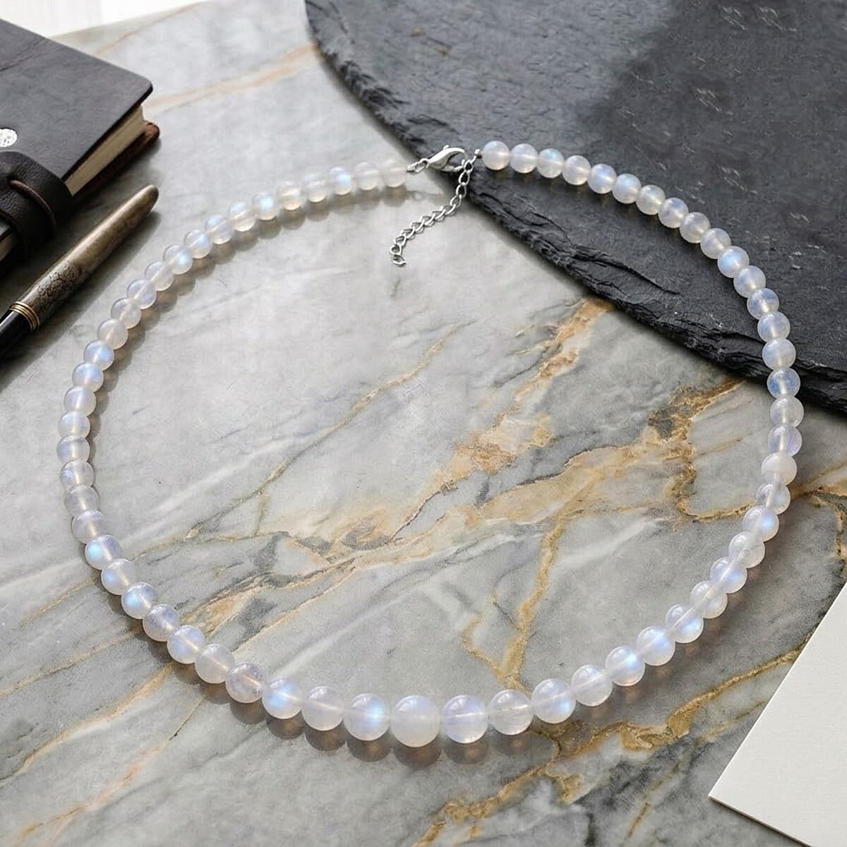 D'Joy Rainbow Moonstone Beaded 175.00 ctw Necklace in Rhodium Over Sterling Silver (20 Inches) image number 1
