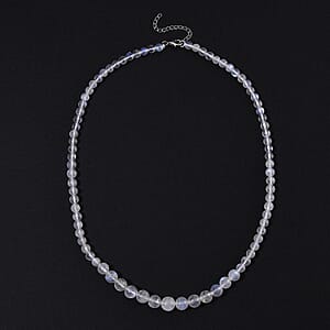D'Joy Rainbow Moonstone Beaded 175.00 ctw Necklace in Rhodium Over Sterling Silver (20 Inches)