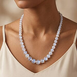 D'Joy Rainbow Moonstone Beaded 175.00 ctw Necklace in Rhodium Over Sterling Silver (20 Inches)