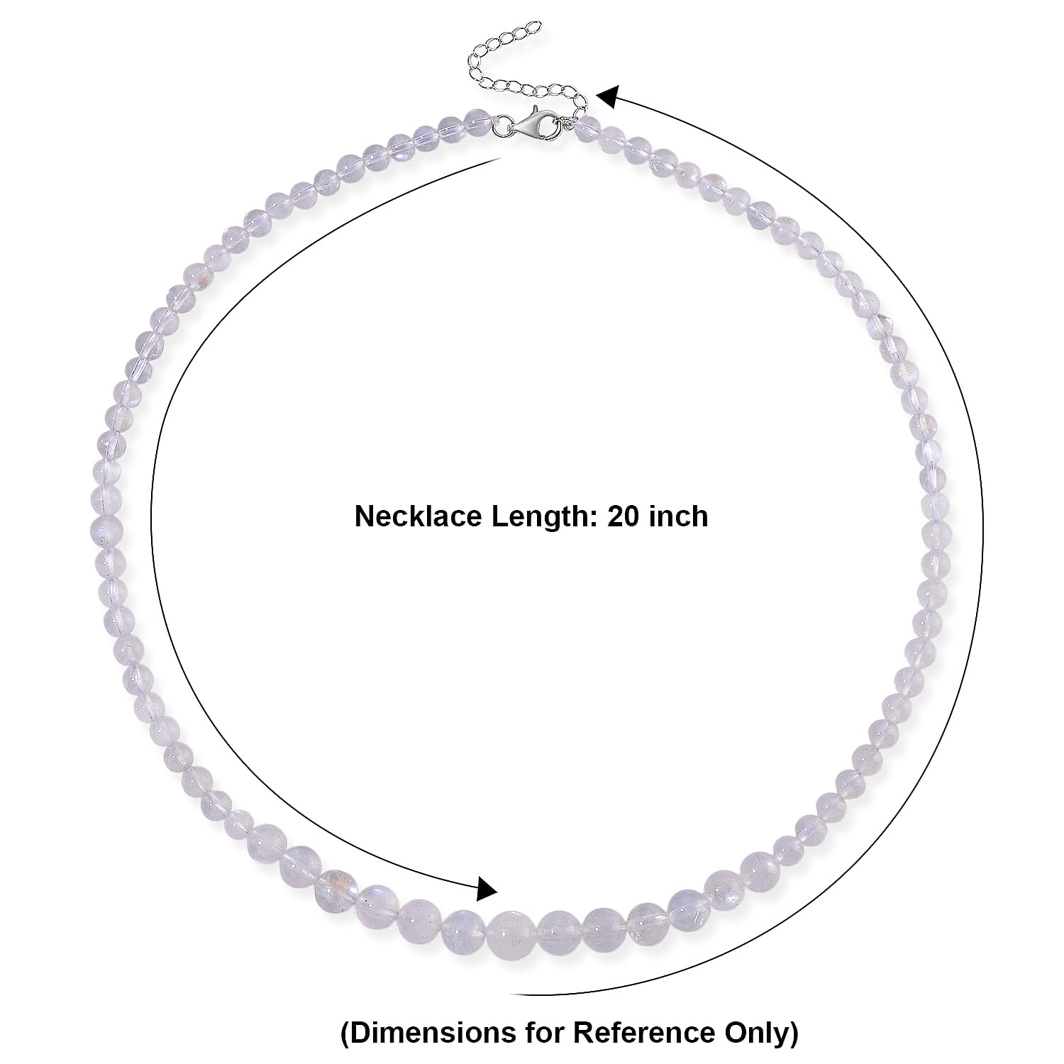 D'Joy Rainbow Moonstone Beaded 175.00 ctw Necklace in Rhodium Over Sterling Silver (20 Inches)