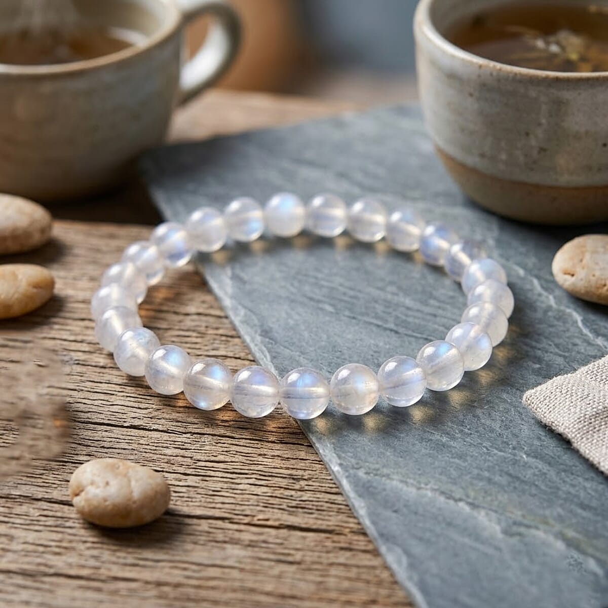 Rainbow Moonstone 80.00 ctw Beaded Stretch Bracelet image number 1