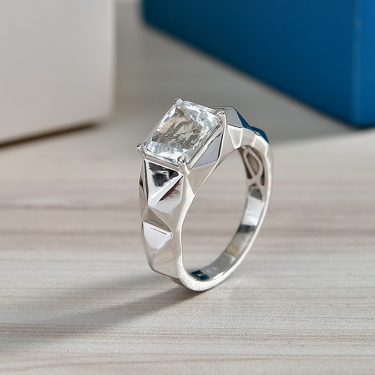 EverTrue White Topaz 4.50 ctw Dynasty Prism Men's Ring in Platinum Bond (Size 10.0) image number 1