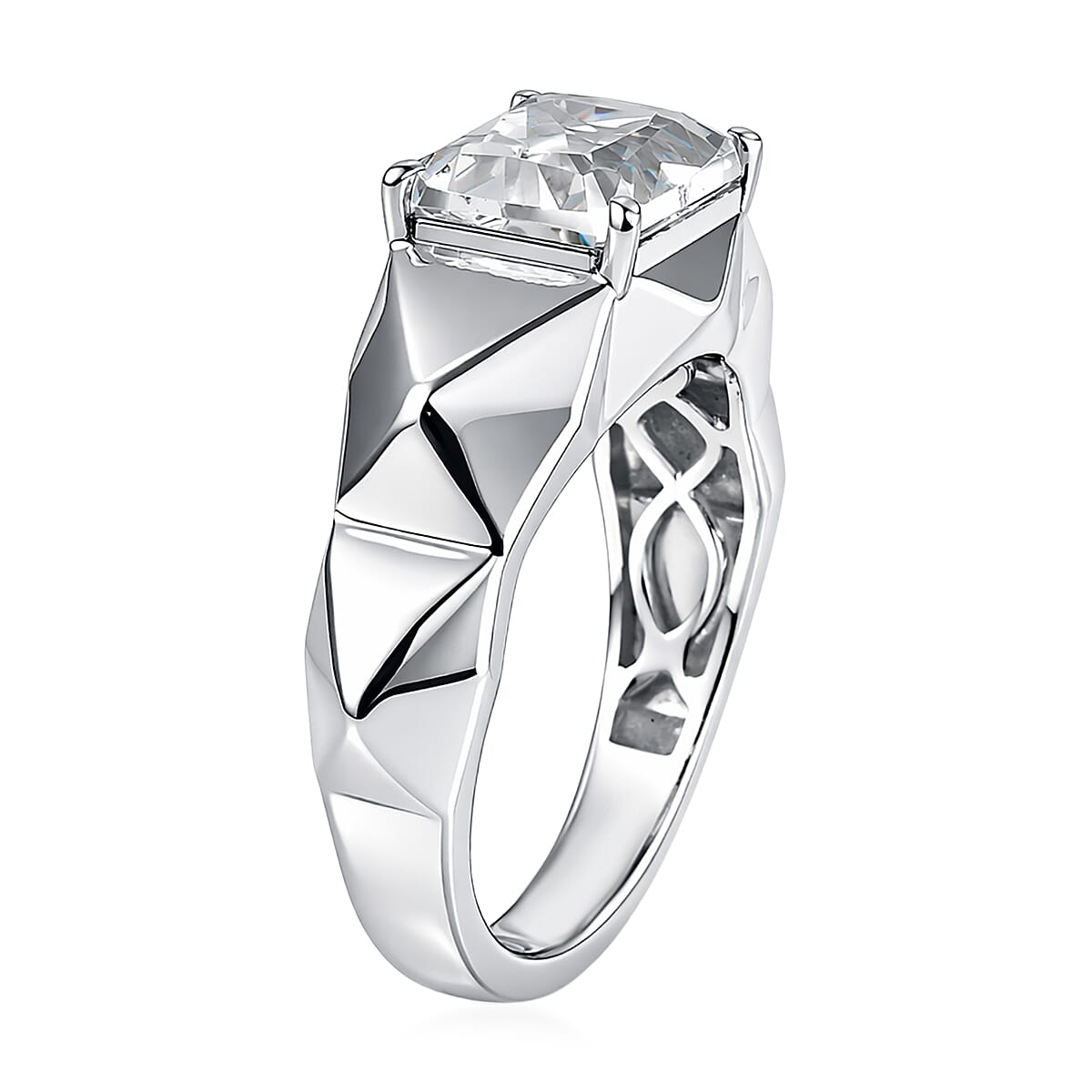 EverTrue White Topaz 4.50 ctw Dynasty Prism Men's Ring in Platinum Bond (Size 10.0) image number 3