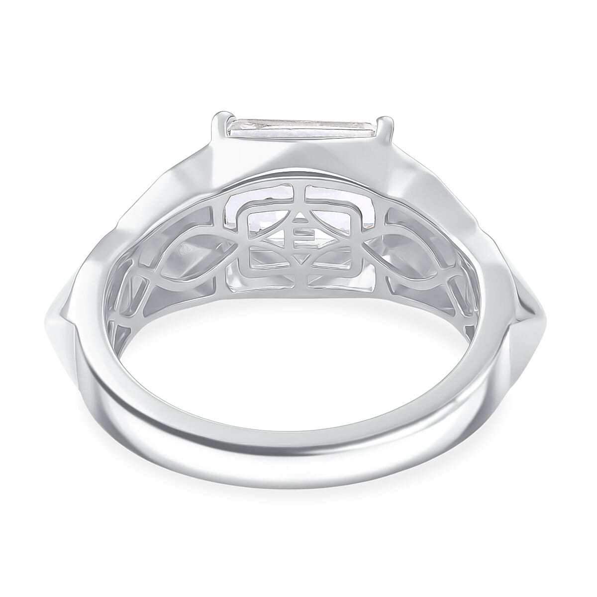 EverTrue White Topaz 4.50 ctw Dynasty Prism Men's Ring in Platinum Bond (Size 10.0)