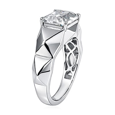EverTrue White Topaz 4.50 ctw Dynasty Prism Men's Ring in Platinum Bond (Size 14.0)