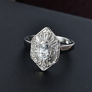 D'Joy White Topaz 1.65 ctw Victorian Royale Ring in Rhodium Over Sterling Silver (Size 10.0)