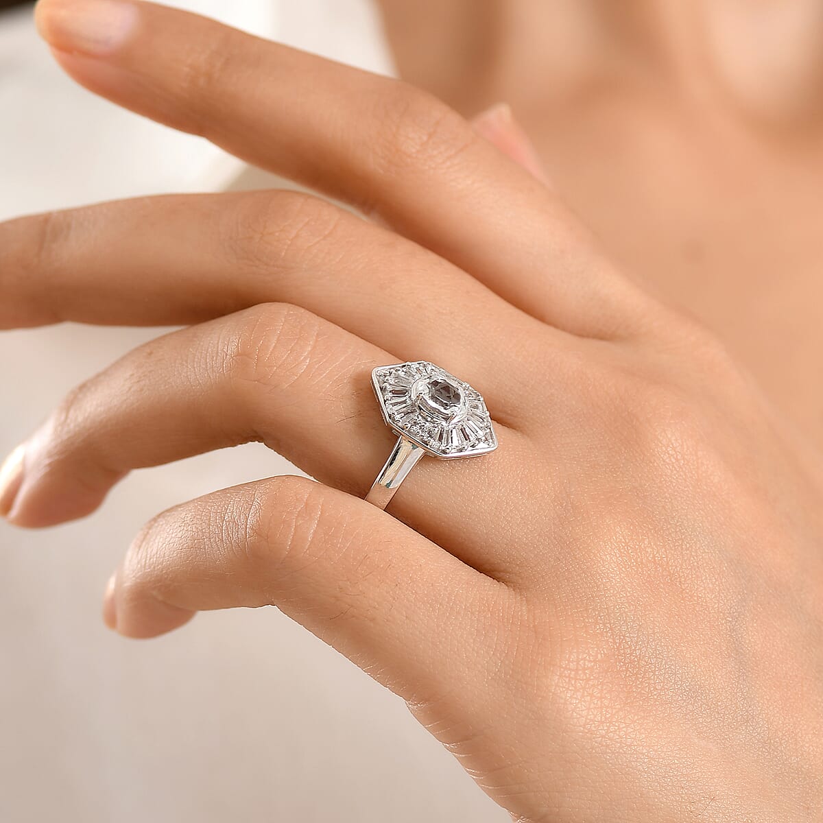 D'Joy White Topaz 1.65 ctw Victorian Royale Ring in Rhodium Over Sterling Silver (Size 10.0) image number 2