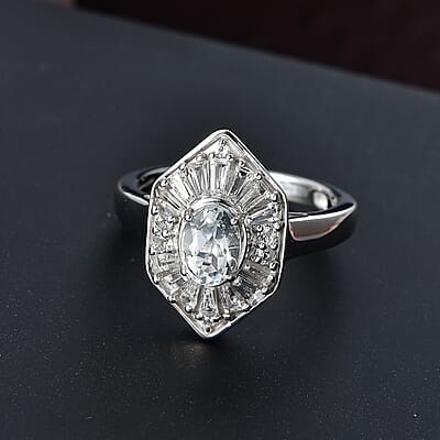 D'Joy White Topaz 1.65 ctw Victorian Royale Ring in Rhodium Over Sterling Silver (Size 5.0)