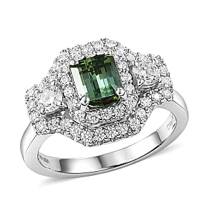 Certified & Appraised D'Joy Pirineu Lagoon Tourmaline and Moissanite 1.40 ctw Ring in Rhodium Over Sterling Silver (Size 10.0)