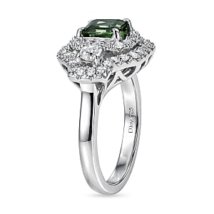 Certified & Appraised D'Joy Pirineu Lagoon Tourmaline and Moissanite 1.40 ctw Ring in Rhodium Over Sterling Silver (Size 10.0)