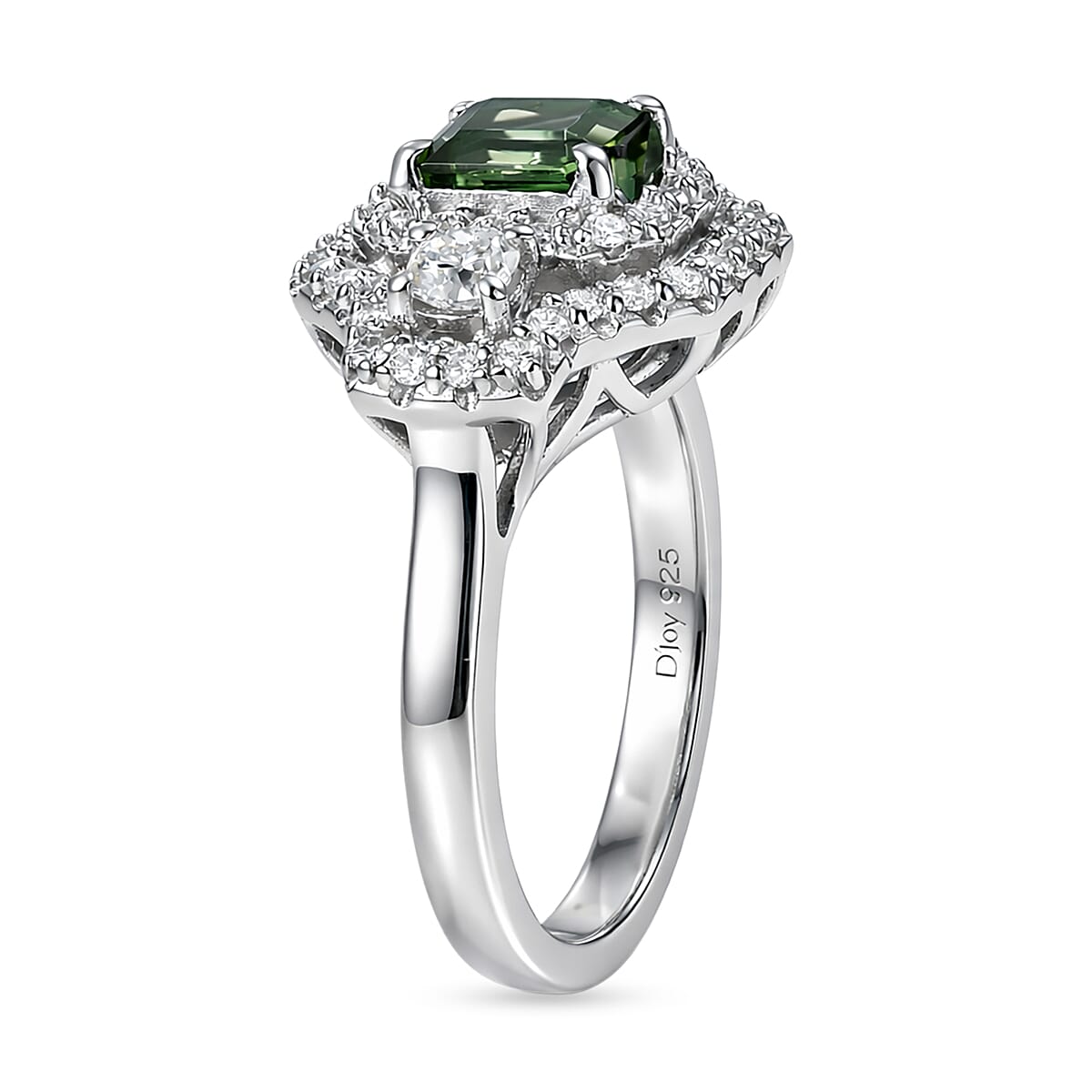 Certified & Appraised D'Joy Pirineu Lagoon Tourmaline and Moissanite 1.40 ctw Ring in Rhodium Over Sterling Silver (Size 6.0) image number 3