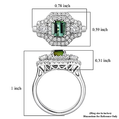 Certified & Appraised D'Joy Pirineu Lagoon Tourmaline and Moissanite 1.40 ctw Ring in Rhodium Over Sterling Silver (Size 6.0)