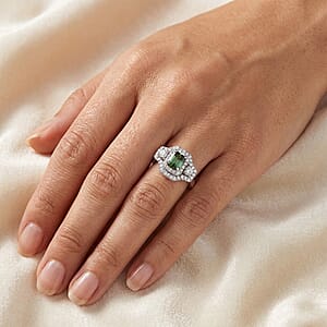 Certified & Appraised D'Joy Pirineu Lagoon Tourmaline and Moissanite 1.40 ctw Ring in Rhodium Over Sterling Silver (Size 7.0)