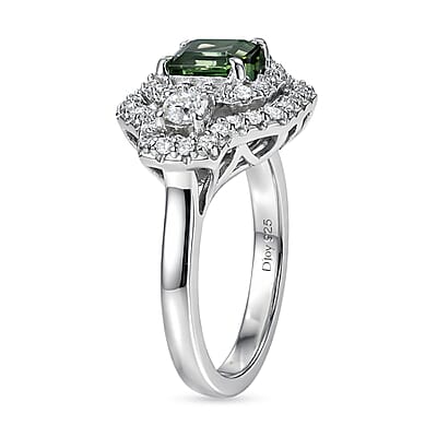 Certified & Appraised D'Joy Pirineu Lagoon Tourmaline and Moissanite 1.40 ctw Ring in Rhodium Over Sterling Silver (Size 7.0)