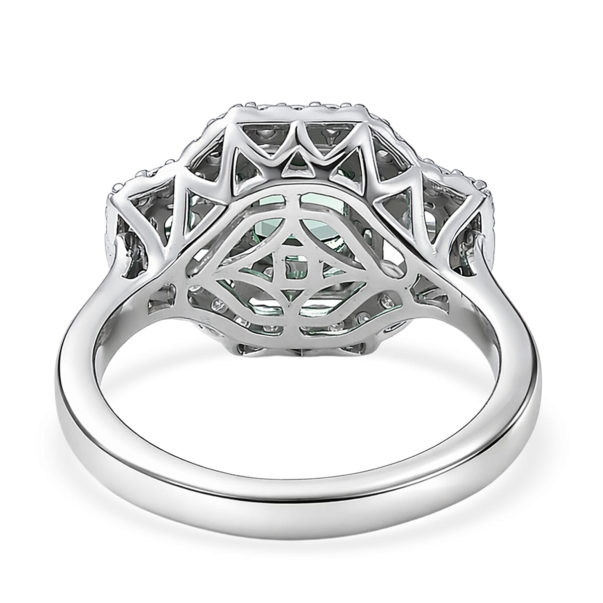 Certified & Appraised D'Joy Pirineu Lagoon Tourmaline and Moissanite 1.40 ctw Ring in Rhodium Over Sterling Silver (Size 7.0) image number 4