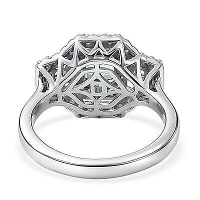 Certified & Appraised D'Joy Pirineu Lagoon Tourmaline and Moissanite 1.40 ctw Ring in Rhodium Over Sterling Silver (Size 7.0)