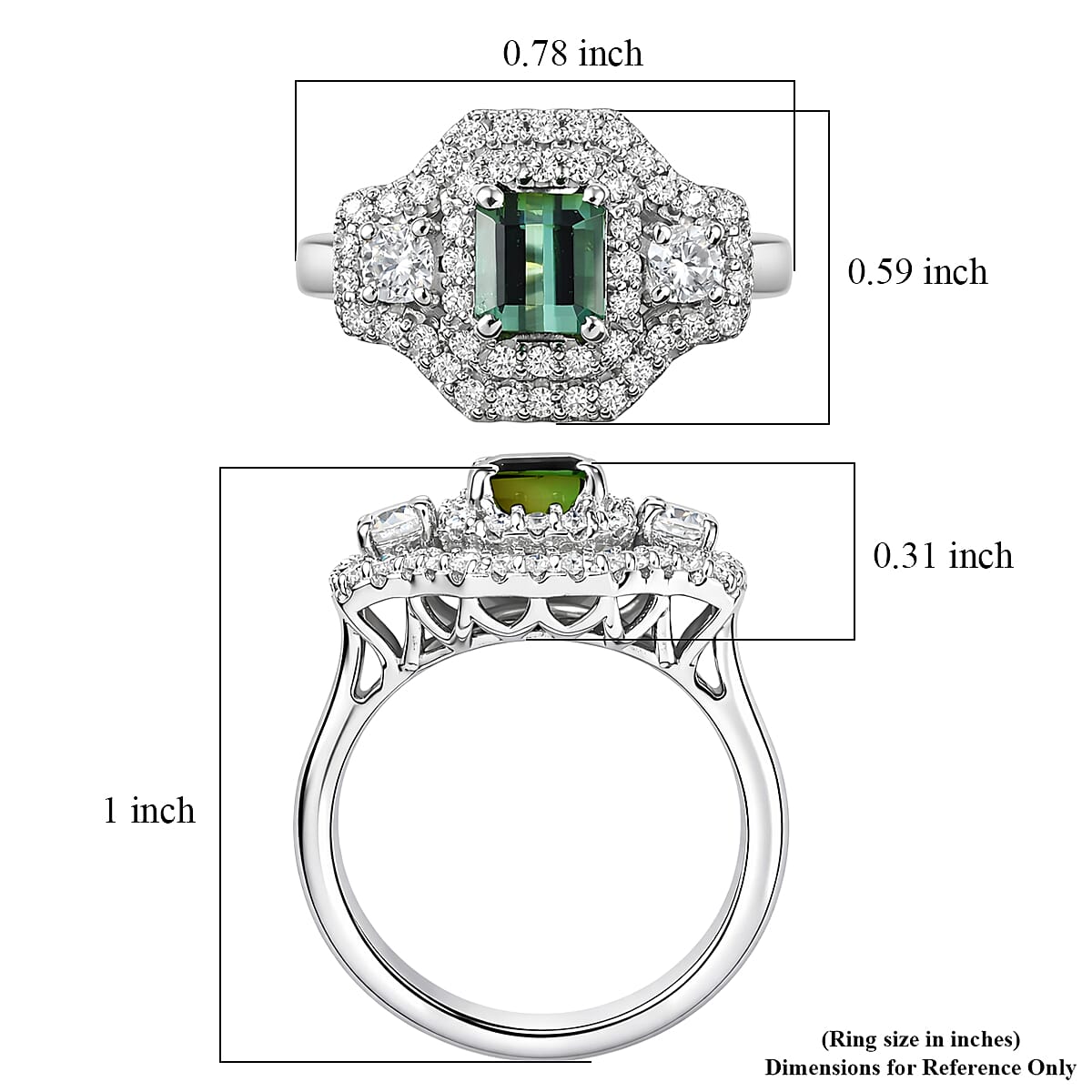 Certified & Appraised D'Joy Pirineu Lagoon Tourmaline and Moissanite 1.40 ctw Ring in Rhodium Over Sterling Silver (Size 7.0) image number 5