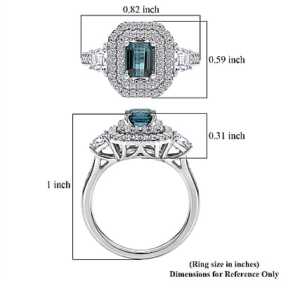Certified & Appraised D'Joy Pirineu Lagoon Tourmaline, Moissanite Ring in Rhodium Over Sterling Silver (Size 5.0) 1.85 ctw