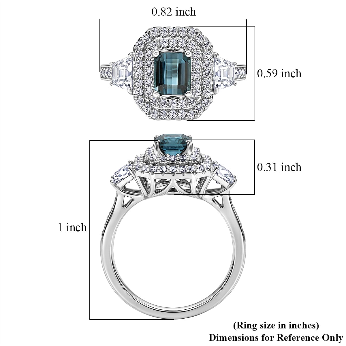 Certified & Appraised D'Joy Pirineu Lagoon Tourmaline and Moissanite 1.85 ctw Ring in Rhodium Over Sterling Silver (Size 6.0) image number 5