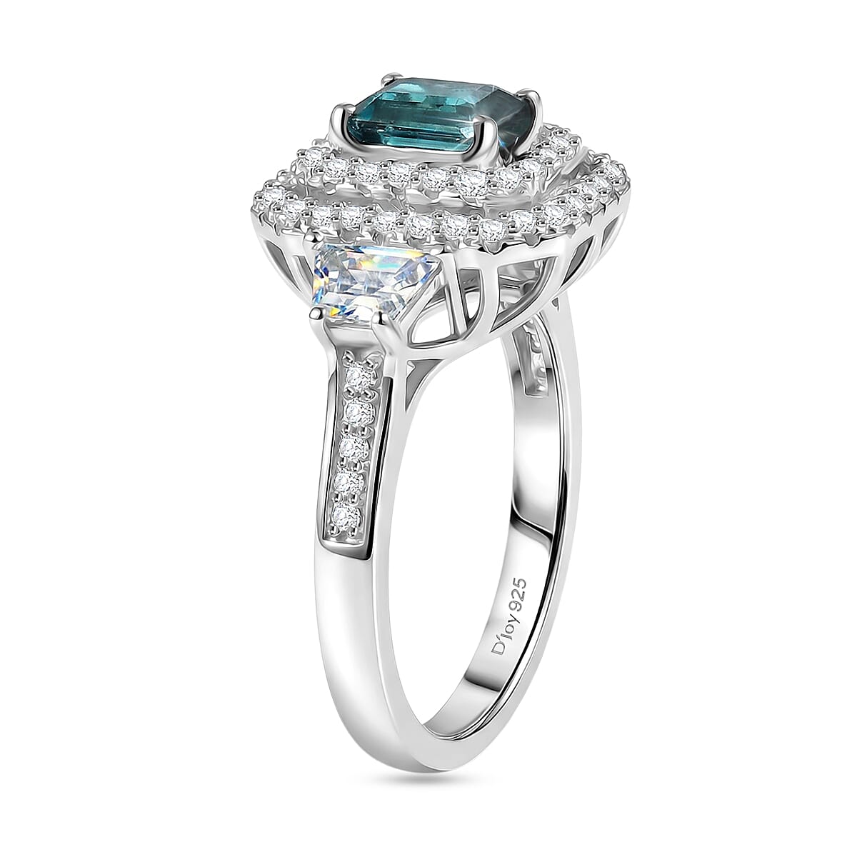 Certified & Appraised D'Joy Pirineu Lagoon Tourmaline and Moissanite 1.85 ctw Ring in Rhodium Over Sterling Silver (Size 7.0) image number 3