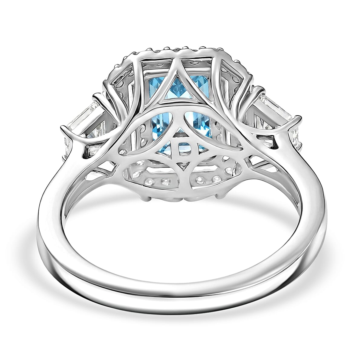 Certified & Appraised D'Joy Pirineu Lagoon Tourmaline and Moissanite 1.85 ctw Ring in Rhodium Over Sterling Silver (Size 7.0) image number 4