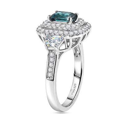 Certified & Appraised D'Joy Pirineu Lagoon Tourmaline and Moissanite 1.85 ctw Ring in Rhodium Over Sterling Silver (Size 8.0)