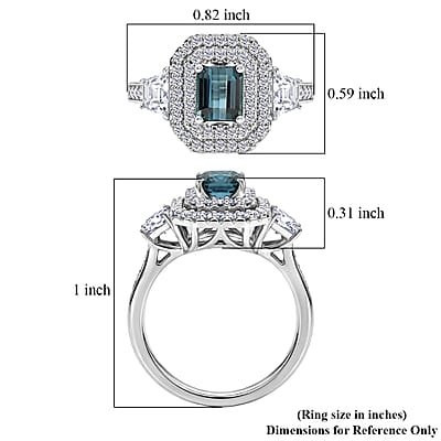 Certified & Appraised D'Joy Pirineu Lagoon Tourmaline and Moissanite 1.85 ctw Ring in Rhodium Over Sterling Silver (Size 8.0)